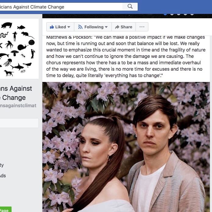Screenshot of Musicians for Climate Facebook Page